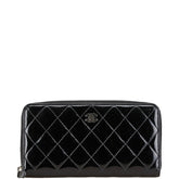 シャネル ブリリアント マトラッセ ココマーク ラウンドファスナー 長財布 ブラック エナメル レディース CHANEL 【中古】